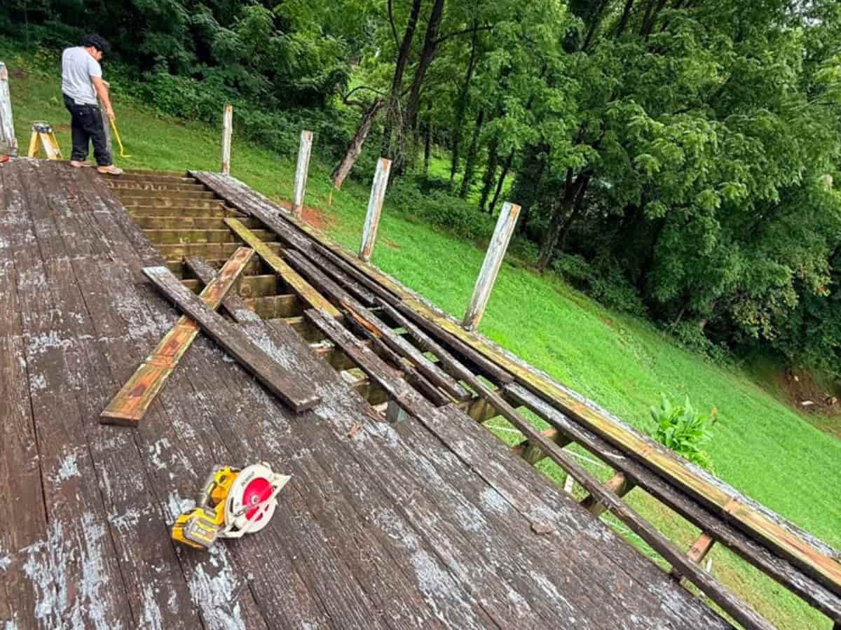 Porch railing repair in progress Asheville NC by Brothers Fence Solutions